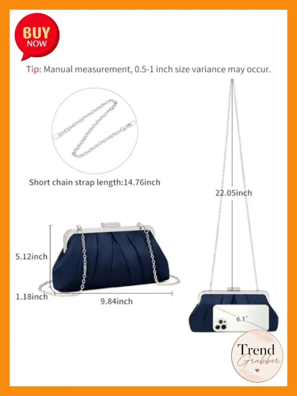 Satin Pleated Evening Clutch with Removable Chain Buckle - Elegant Party Purse